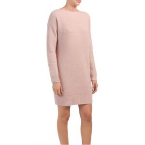 Theory Rib Boat Neck Sabine Wool sweater dress tunic pink blush